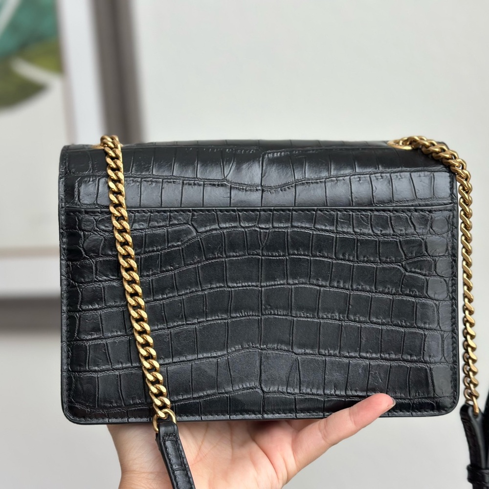 Yves Saint Laurent Black Croc-Pattern Crossbody Bag - Picture 7 of 16